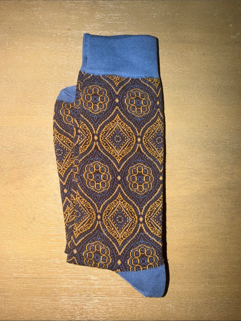 Men's Blue and Gold Geometric Dress Socks